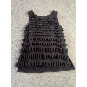 Paperwhite Shirt Tank Women's Size 06 Black Beaded Textured Sleeveless High Low